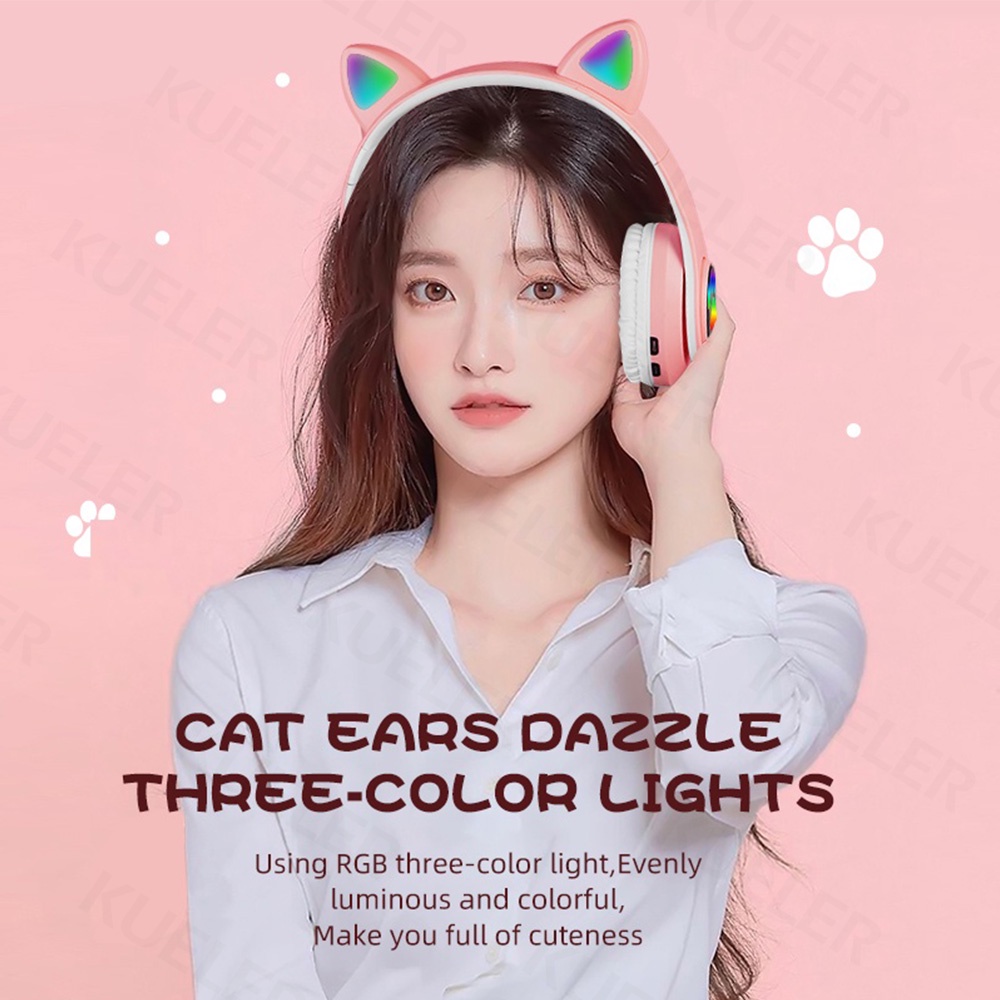 LED Color Light Cute Cat Ear Headphone with Mic B39M Foldable Wireless Headphones Bluetooth Earphone HiFi Stereo Headset Bluetooth Headset Gaming No Delay Henset Bloetooth