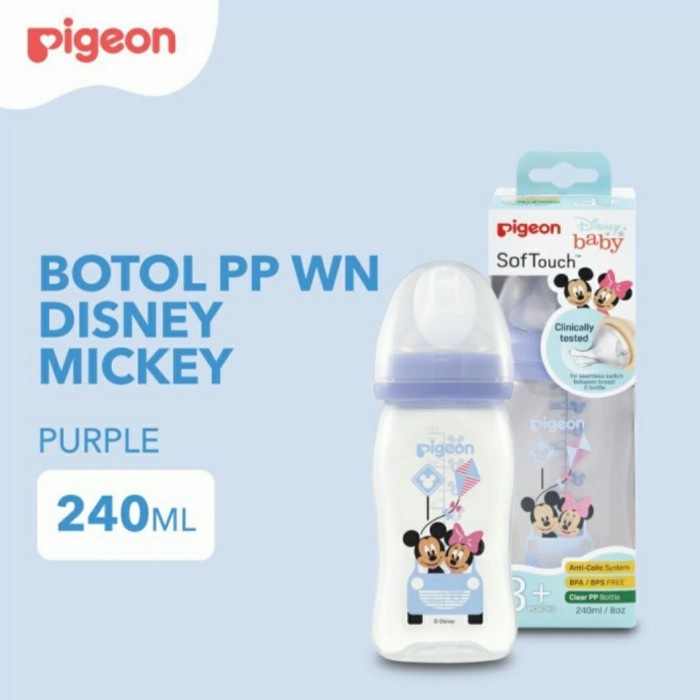 PIGEON Botol Susu Bayi Wideneck 240ml Disney Nursing Feeding Bottle