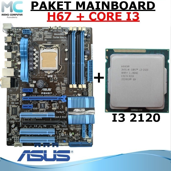 Paket Motherboard Intel LGA 1155 H67 Processor Core I3 Sandy Bridge