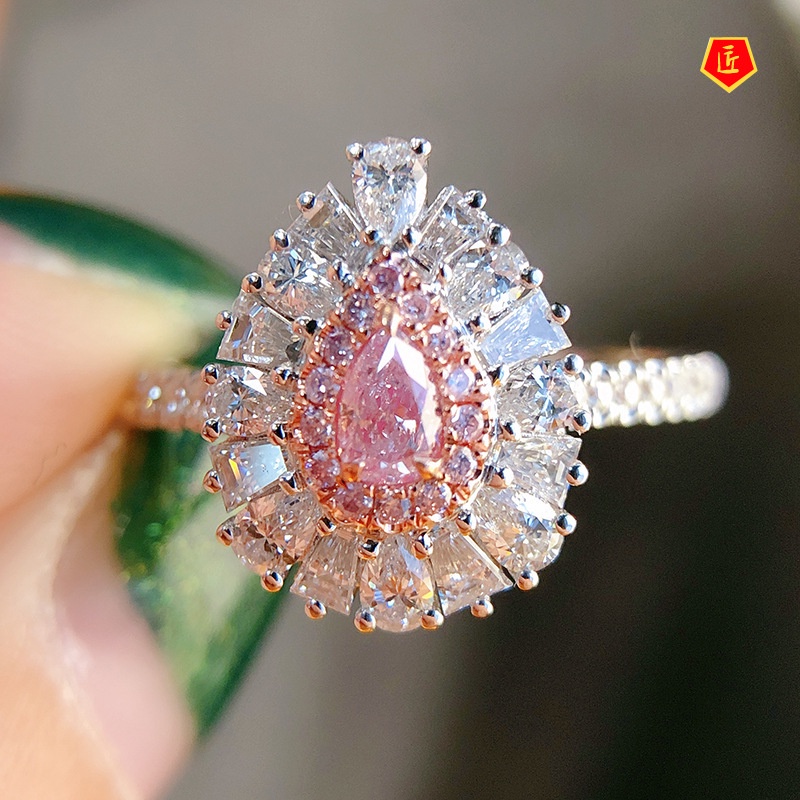 [Ready Stock]Fashion Personality Pink Diamond Ring Advanced Colorful Crystals