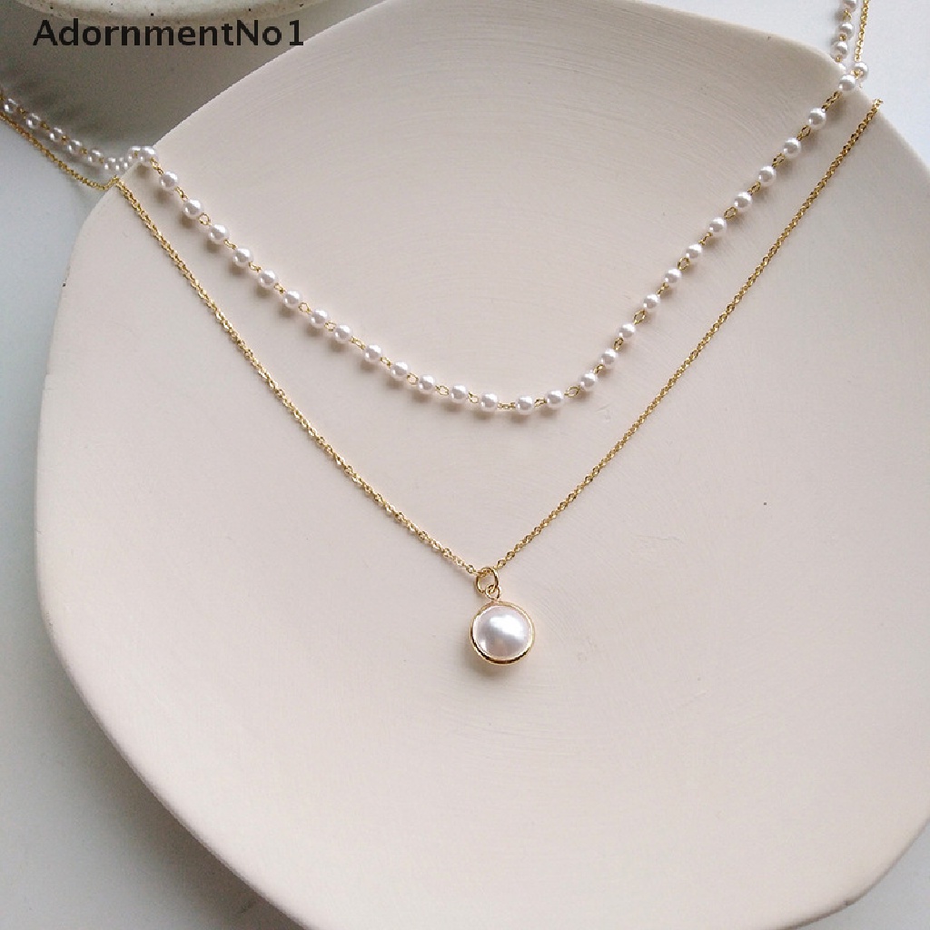 [AdornmentNo1] New Fashion Kpop Pearl Choker Necklace Cute Double Layer Chain Pendant Girl Gift [new]