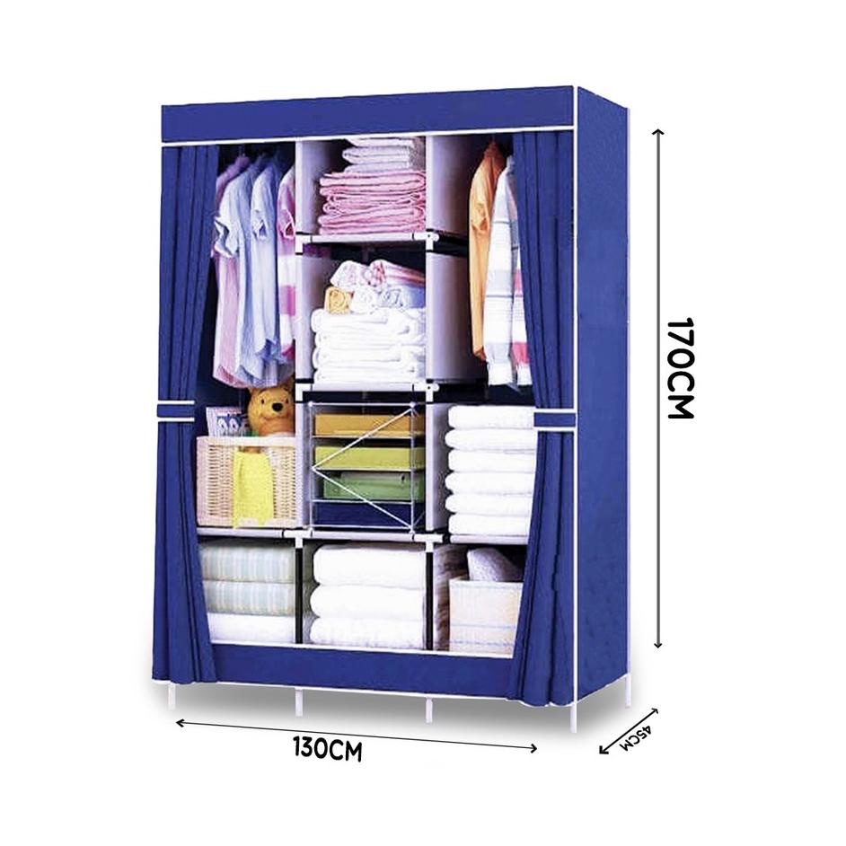 Sedang Laris Lemari Pakaian Kain Portable Jumbo 88130 Lemari 3 Sekat Lemari Baju