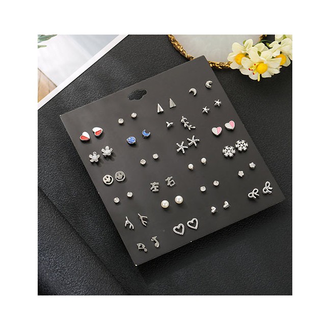 LRC Anting Set Fashion Color Love Star Flower Stud Earrings Set D60879