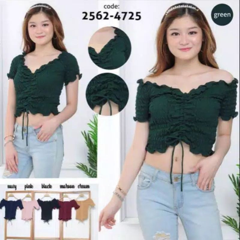 BAJU SABRINA WANITA KOREAN STYLE 2562  CROP TOP