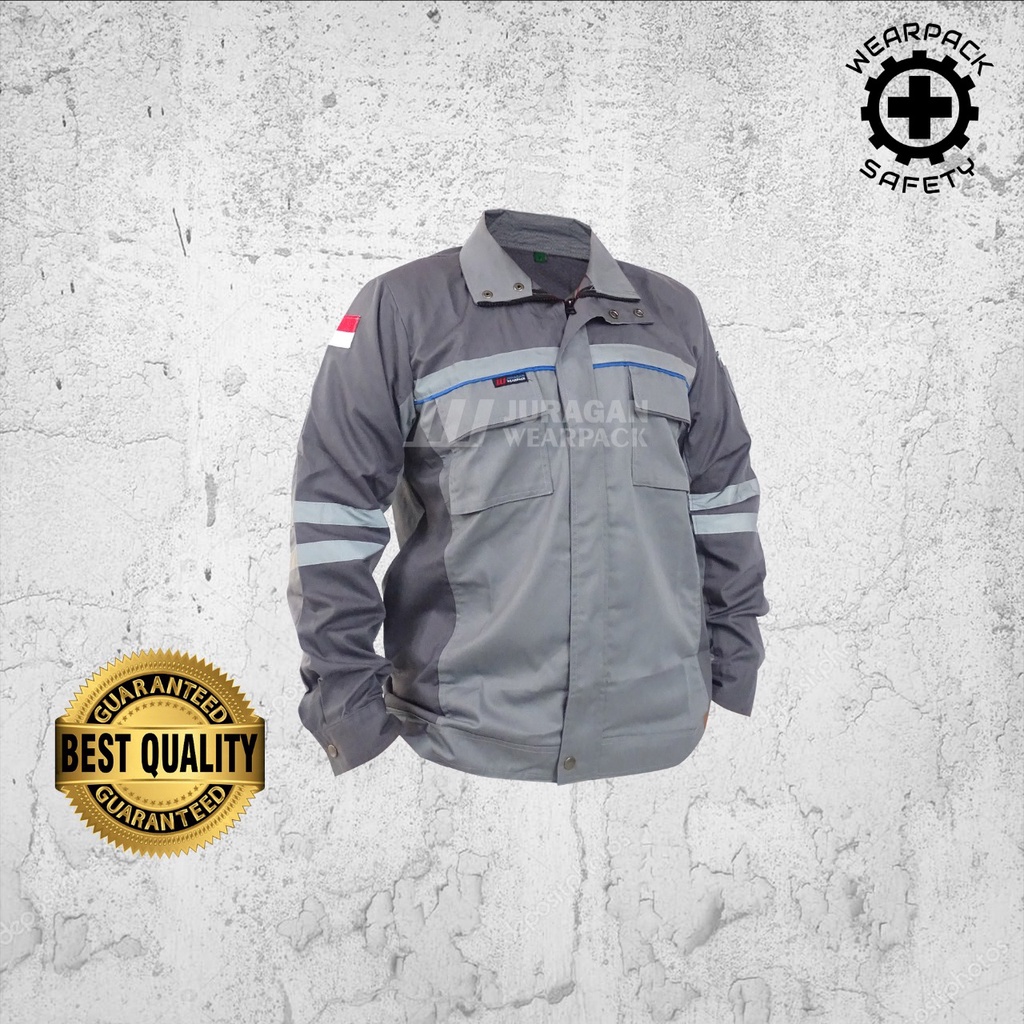 Wearpack Safety Semi Jaket / Wearpack Kerja Atasan Warna Abu Muda Kombinasi Abu Tua