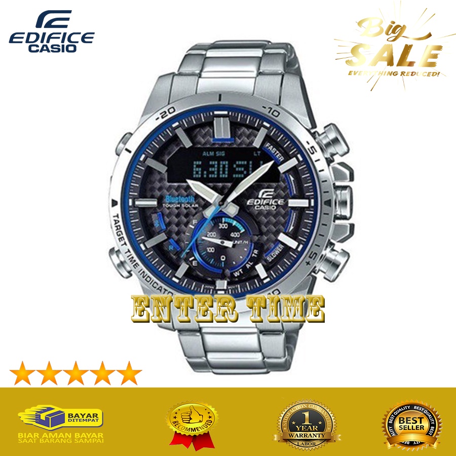 CASHBACK  JAM TANGAN PRIA KEREN CASIO EDIFICE TYPE TYPE ECB-800D-1A STAINLESS CHRONO JAM TANGAN KASU