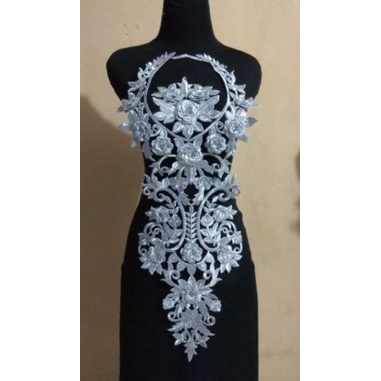 PondokGedeStore Bordir Tempel Bunga Renda Dada Tasik Kamisem Silver Lace Embroidery