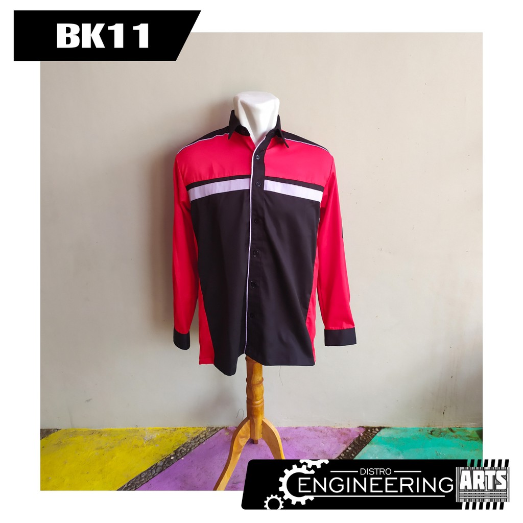 Baju Kerja Lengan Panjang Warna Merah-Hitam - Wearpack Teknisi - Kemeja Kantor - Baju Kerja Pabrik