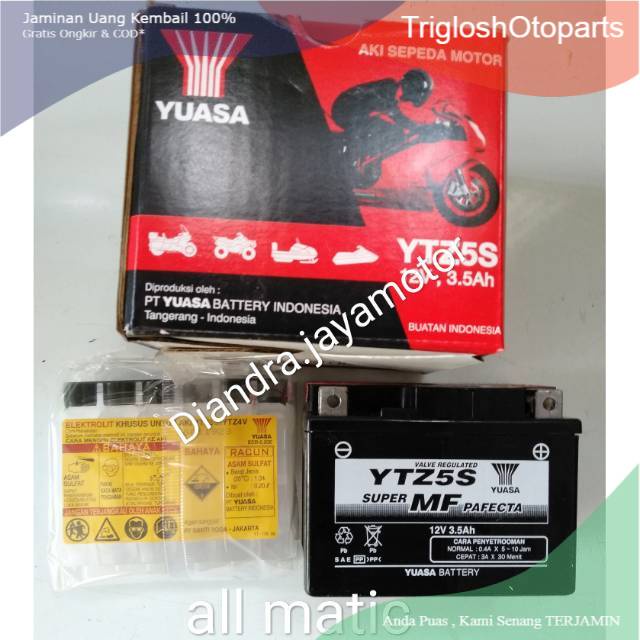 Aki yuasa honda MATIC vario 110 .scopy, spacy. beat fi.carbu.pop.esp type ytz5s