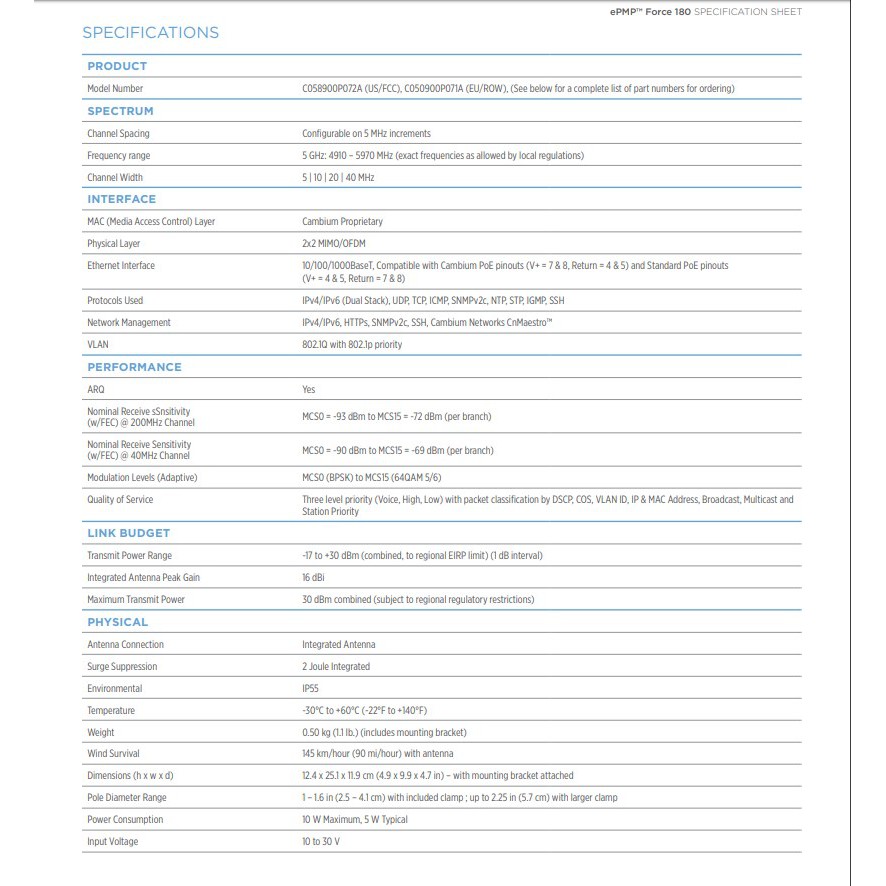 Cambium Networks ePMP Force 180 Subscriber Module