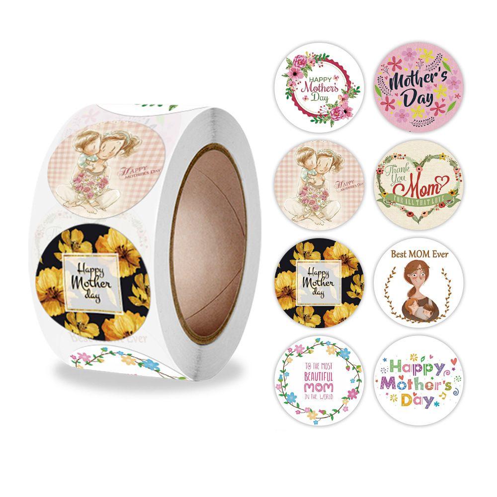 R-flower 500pcs Mother's Day Sticker Pesta Hadiah Ulang Tahun Kemasan Self-adhesive Round Mom Labels Sticker