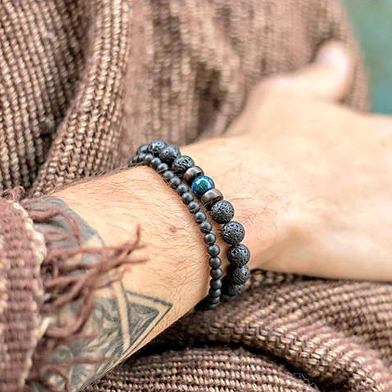 Men Volcanic Stone Bracelet / 8mm Moonstone Bead chakra Lava Beads Diffuser Bracelet