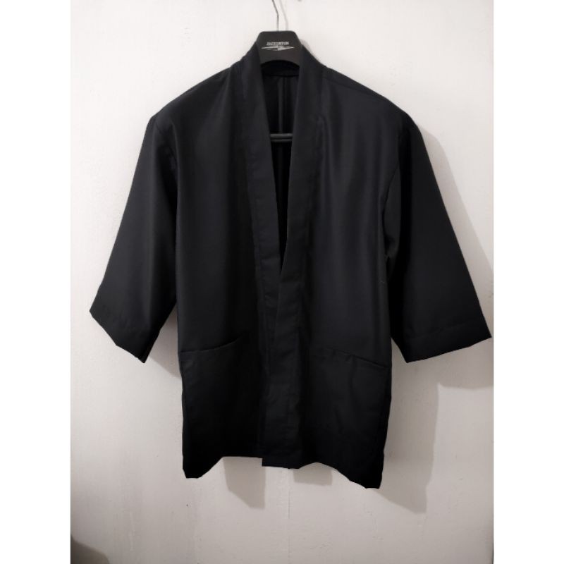 Kimono Outer Casual Cowok Pria Full Black