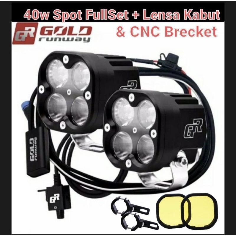 Lampu spot light fog lamp 40x 40watt gold runway full set relay switch cnc brecket &amp; lensa kabut