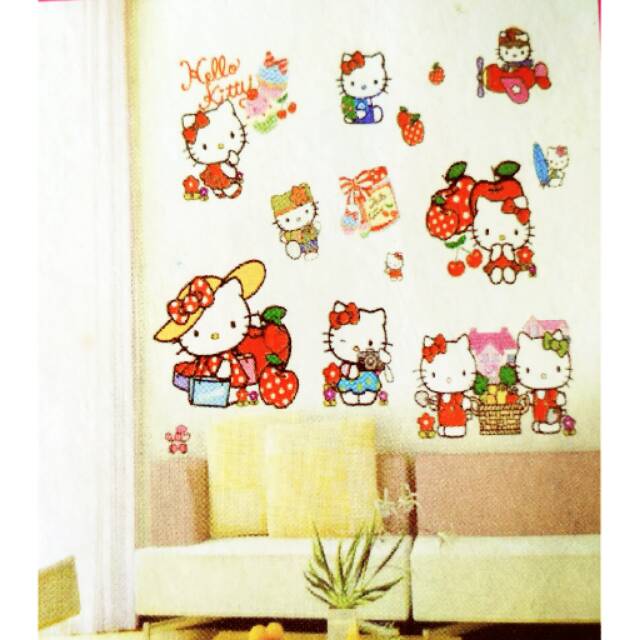 Wallsticker 3D Hello Kitty apple/ stiker dinding/ dekorasi ruang/ kamar/ HK/ merah/ anak/ animasi/