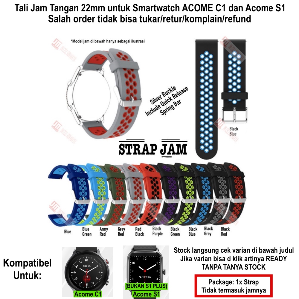 NSB Tali Jam Acome C1 (Bulat) / S1 (Kotak) - Strap 22mm Rubber Silikon Breathable