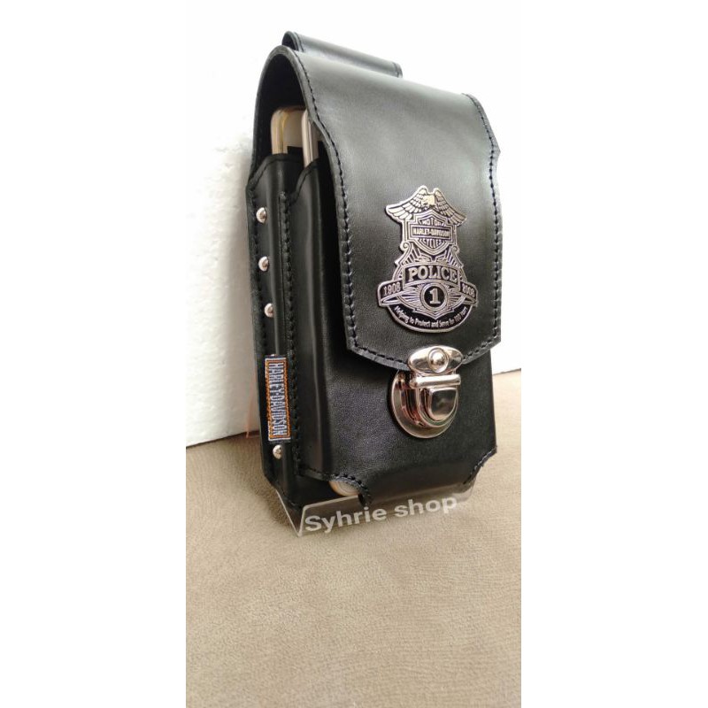 dompet hp pinggang sarung hp kulit asli 6,7&quot; double selot harley