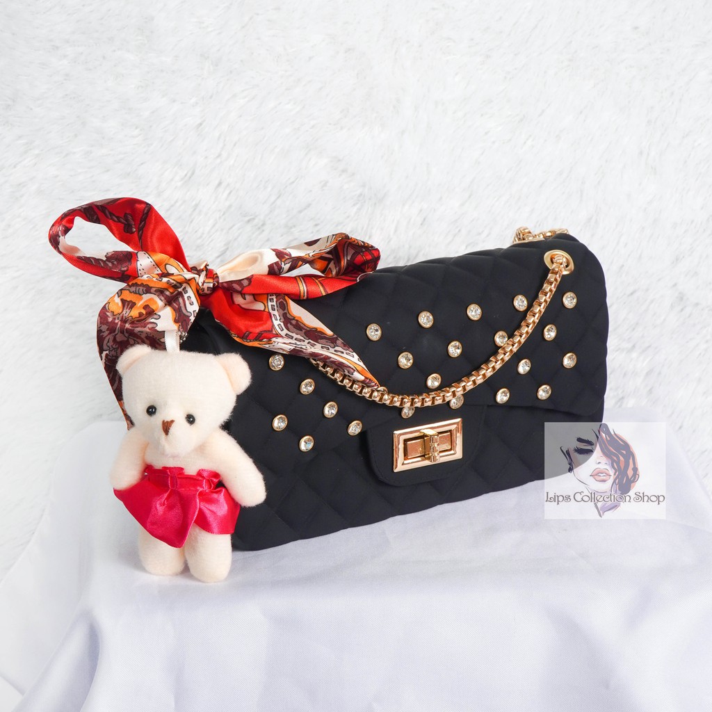 Tas Jelly Matte Kotak Classic Diamond Size 22 Cm (Gratis Boneka &amp; Syal)