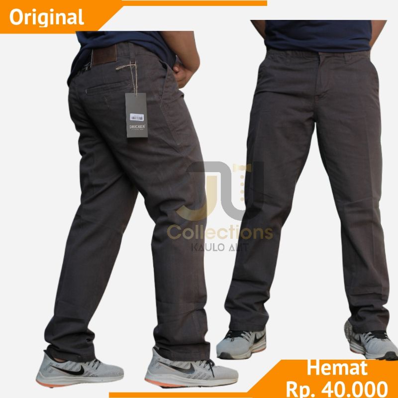 Celana Panjang Pria Chino Katun Twill Premium Original Driker Hitam Krem Abu Size 28 Sampai 38