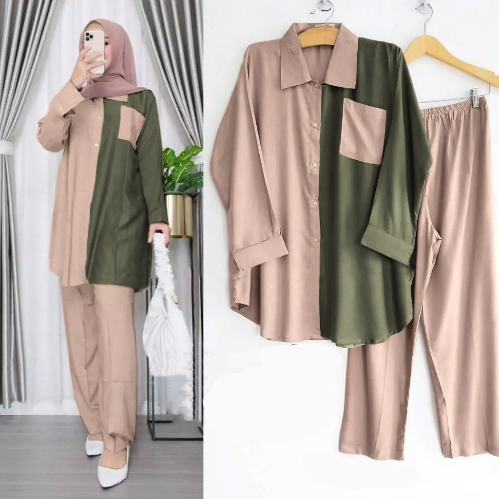 MALIKHA SET POLOS KOMBI 04 / SETELAN BAHAN SHAKILA PREMIUM LEMBUT