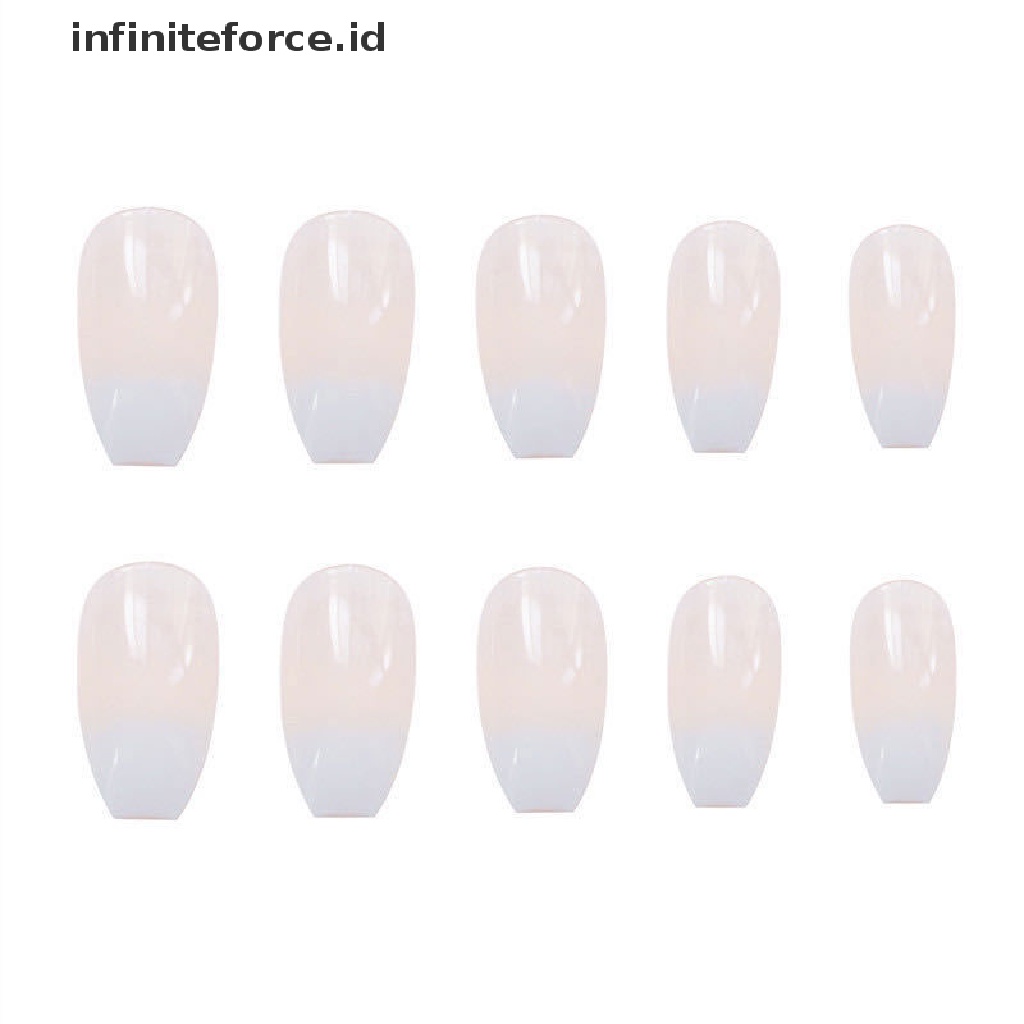 (infiniteforce.id) Kuku Palsu Akrilik Full Cover Warna Putih Gradasi Untuk Manicure / Nail Art