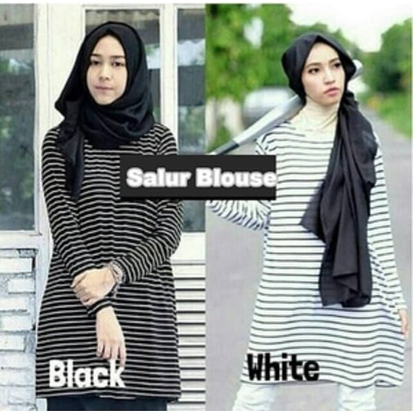 Baju Atasan Kaos Top Tunik Cewek Wanita Lengan Panjang - Motif Garis