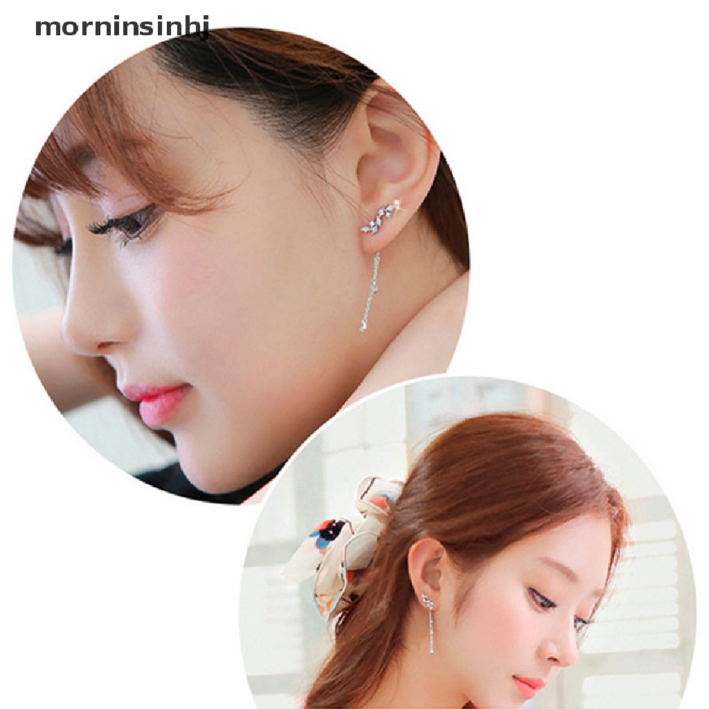 Mornin Anting Tusuk Gantung Desain Daunrumbai Gaya Korea Untuk Wanita