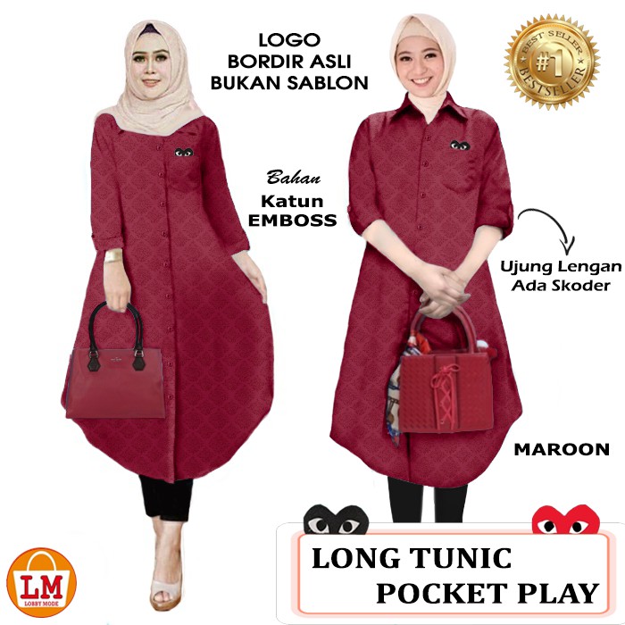 TERMURAH TERLARIS Baju Atasan Tunik Wanita LONG TUNIC POCKET PLY LMS 17656 17659 TERBARU