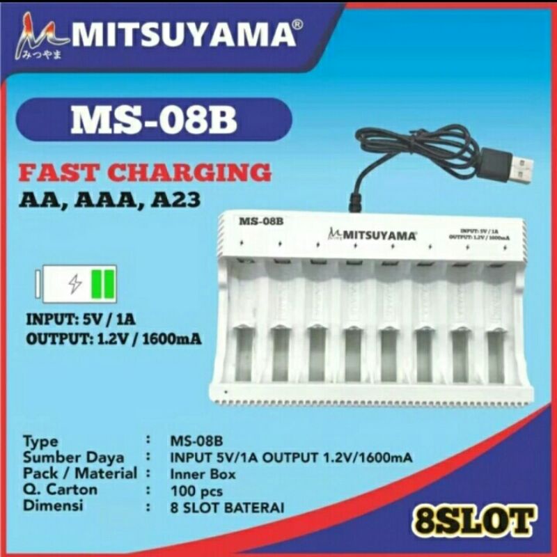 Alat Cas Charger Baterai AA AAA A23 8 slot Mitsuyama MS-08B usb charger Original