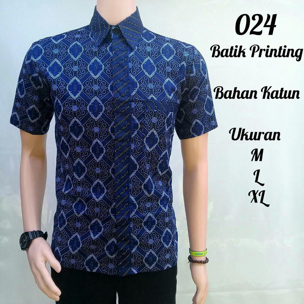 Risna Batik HRB026 kenongo kemeja hem pendek padi pekalongan M L XL MURAH KEREN bati pria wajik biru