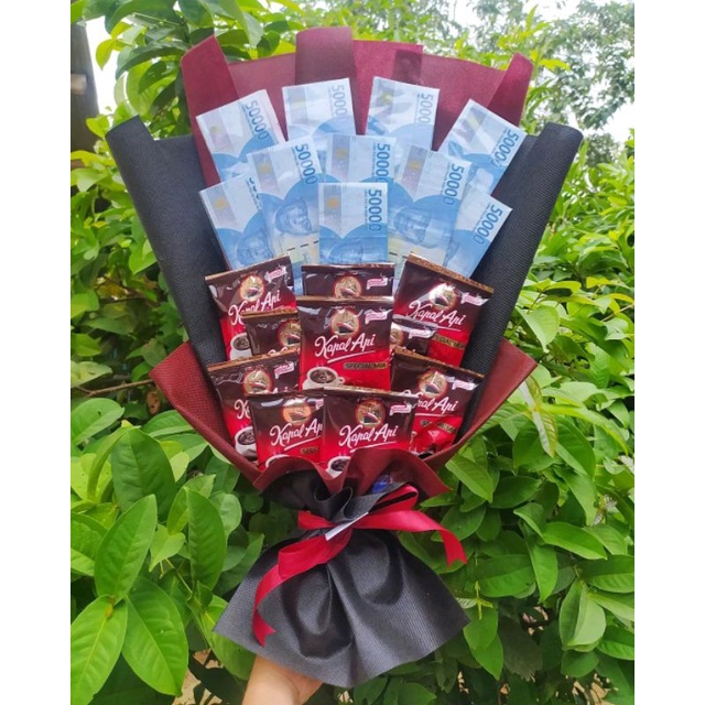 Buket uang 50rb 10lembar kopi kapal api 10