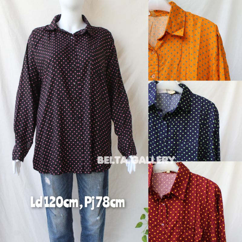 Kemeja Jumbo Wanita Motif Polkadot Bahan Rayon Premium Ld 120