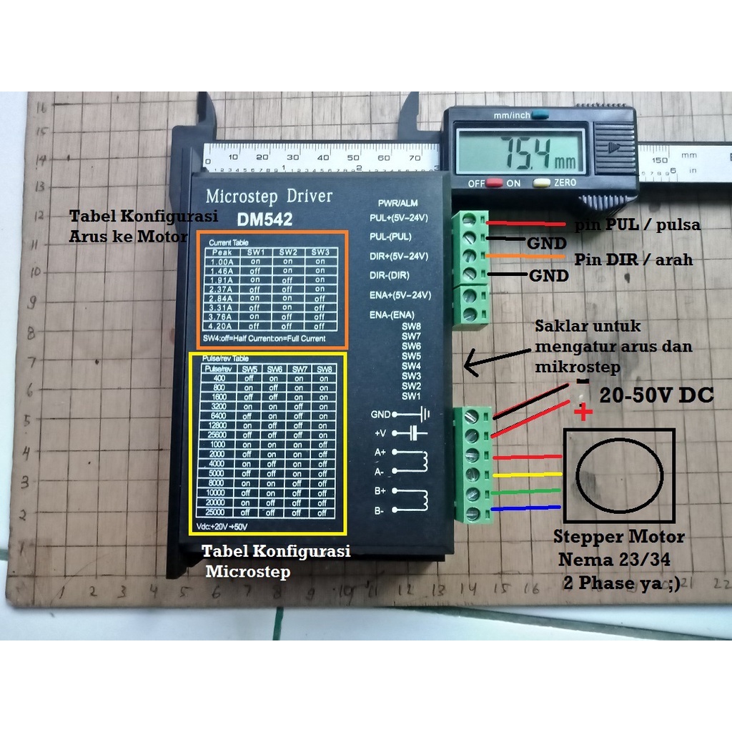 [HAEBOT] Motor Driver Stepper DM542 Nema 17 23 34 CNC 2 Phase Hybrid Mesin Otomasi Feedback Bipolar DC Microstepping Dinamo