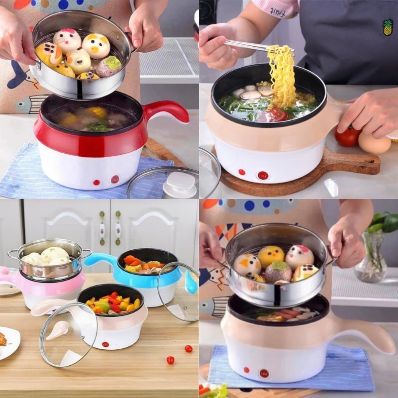 TERMURAH Panci Elektrik Teflon Serbaguna Multifungsi Free Kukusan Stainless Panci Listrik Serbaguna 1.2L- Electric Cooking Pot Multifungsi electric fry pan