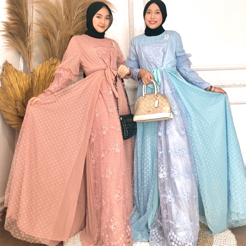PRINCES TULLE MAXY DRES LACE BRUKAT CERUTY TILE POLKA PREMIUM IMPORT VIVORIE ORI DRES PESTA WANITA