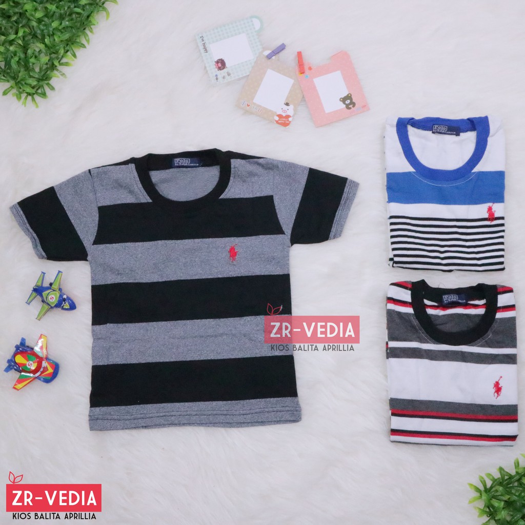 Kaos Salur uk 3-5 Tahun / Anak Laki Baju Adem Lengan Pendek Murah Polos Import Branded Salur