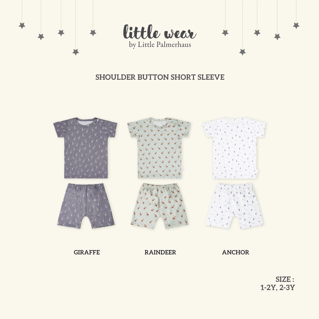 Baju Anak Bayi 1 – 3 Tahun Setelan Pendek Palmerhaus Little Wear Shoulder Button Short Sleeve Giraffe / Raindeer / Anchor