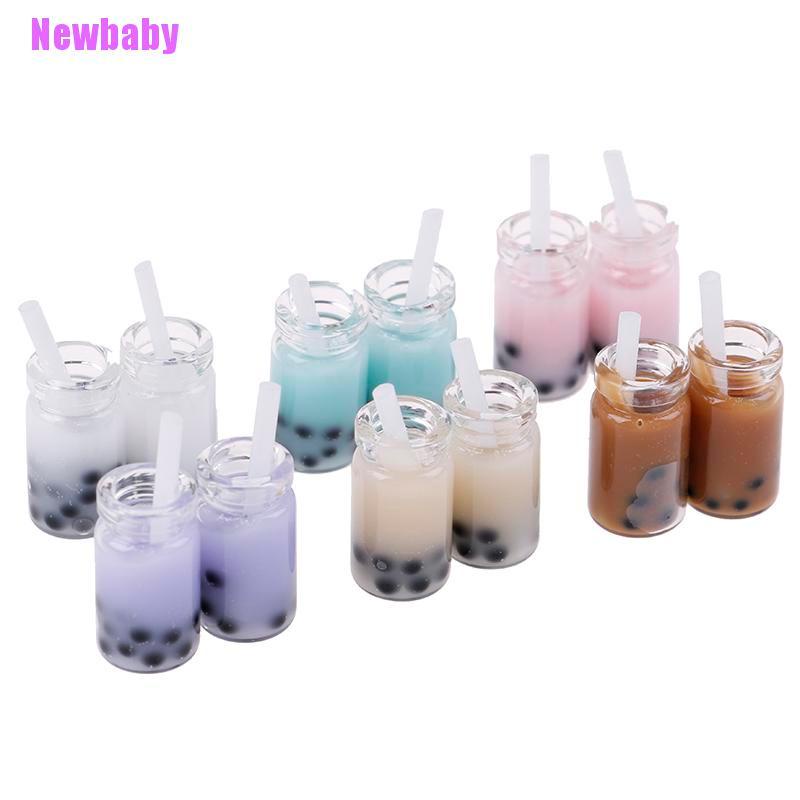 (Newbaby) 2pcs / Set Mainan Miniatur milk tea Untuk Aksesoris Rumah Boneka 1 / 12