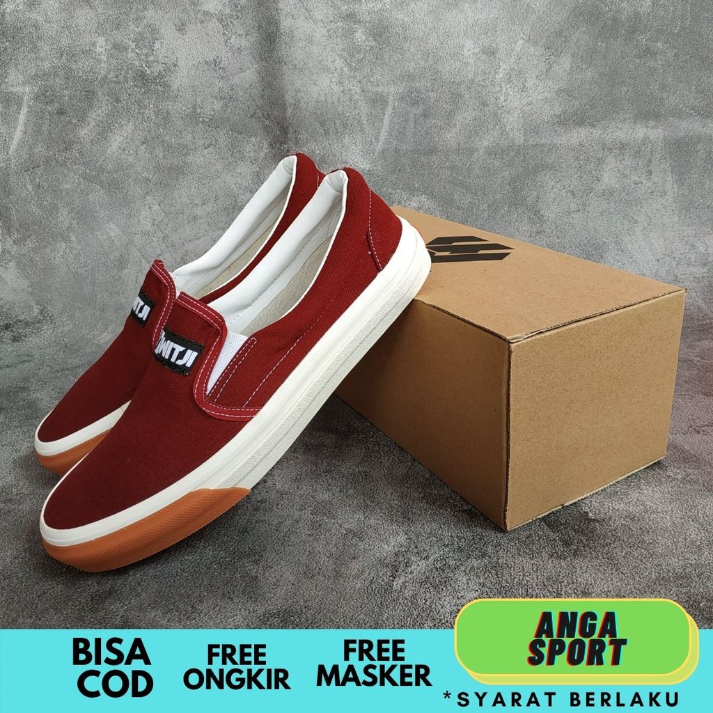 SEPATU SLIP ON PRIA / SEPATU KASUAL COWOK / SEPATU LOKAL / SEPATU SLOP KERJA SEKOLAH MAROON ORIGINAL