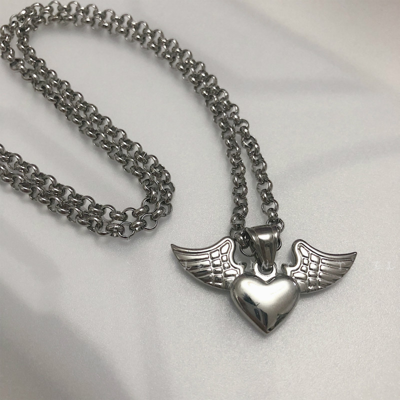 Necklace Angel Love Heart Wing Pendant Korean Harajuku Titanium Steel