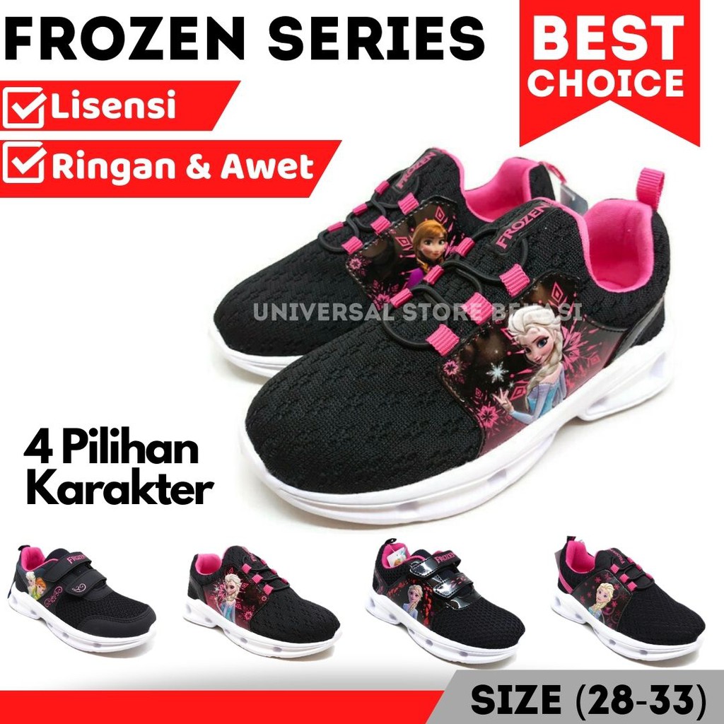 Sepatu anak Perempuan Sneakers Anak Perempuan Sepatu Karakter Frozen Elsa Hitam Pink