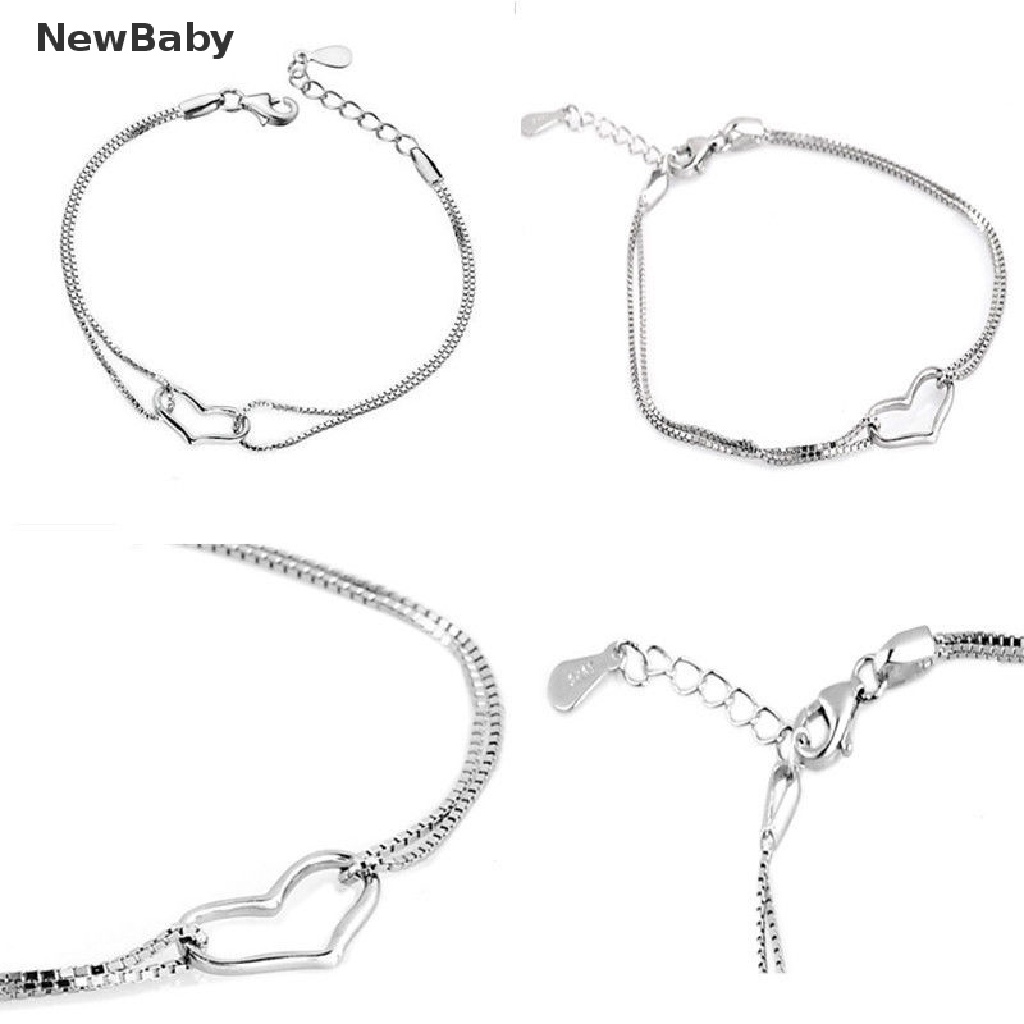 Gelang Rantai Bahan 925 Silver Plated Bentuk Hati Untuk Wanita