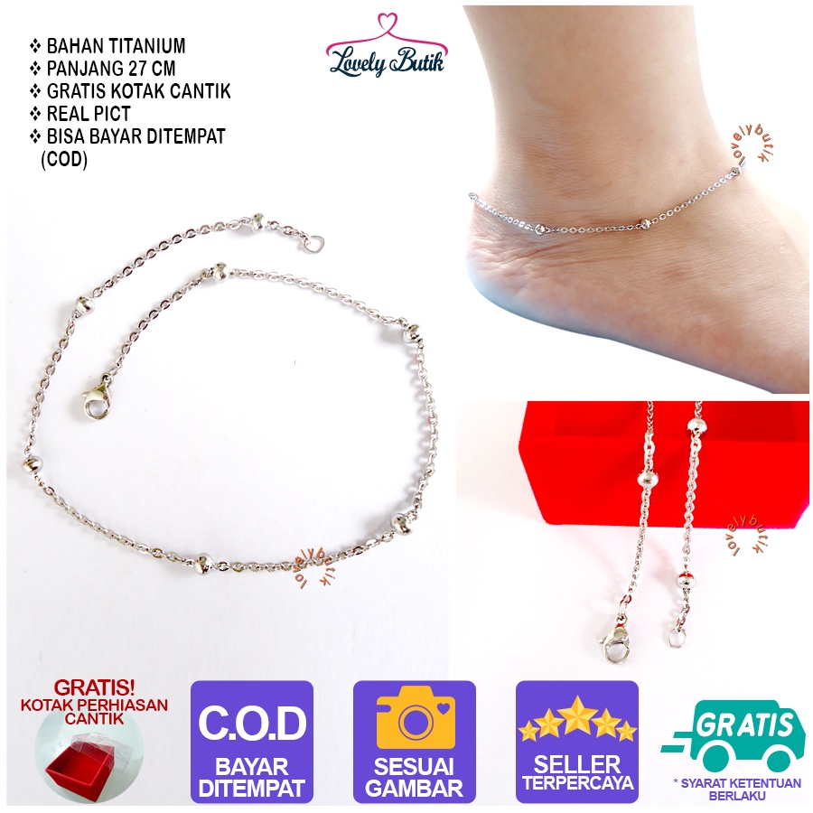 Lovelybutik - Gelang Kaki Dewasa Titanium Anti Karat K4rnina Gelang Kaki Wanita Titanium Model Rantai Biji Lada BONUS TEMPAT PERHIASAN