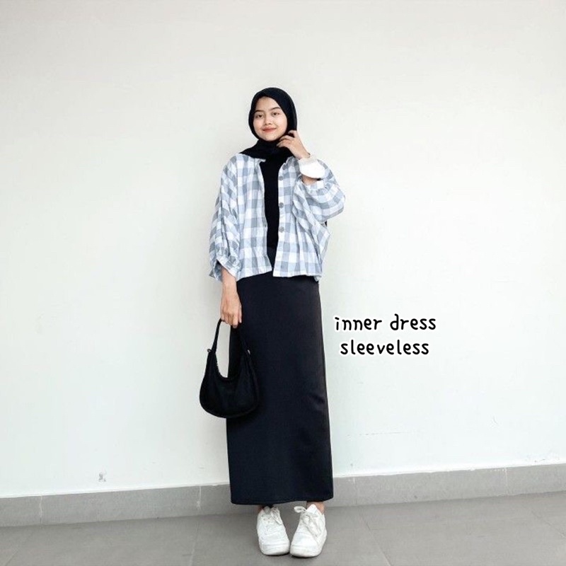 Manset Gamis Kutung Turtleneck | Inner Dress Tanpa Lengan Turtleneck Kaos Rayon Premium | Inner Dress Sleeveless