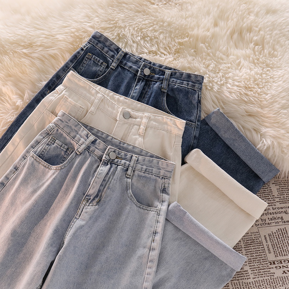 ✅COD JEANS HIGHWAIST PANTS  DENIM BLUE/APRICOT LOOSE KOREA（S-XXL）