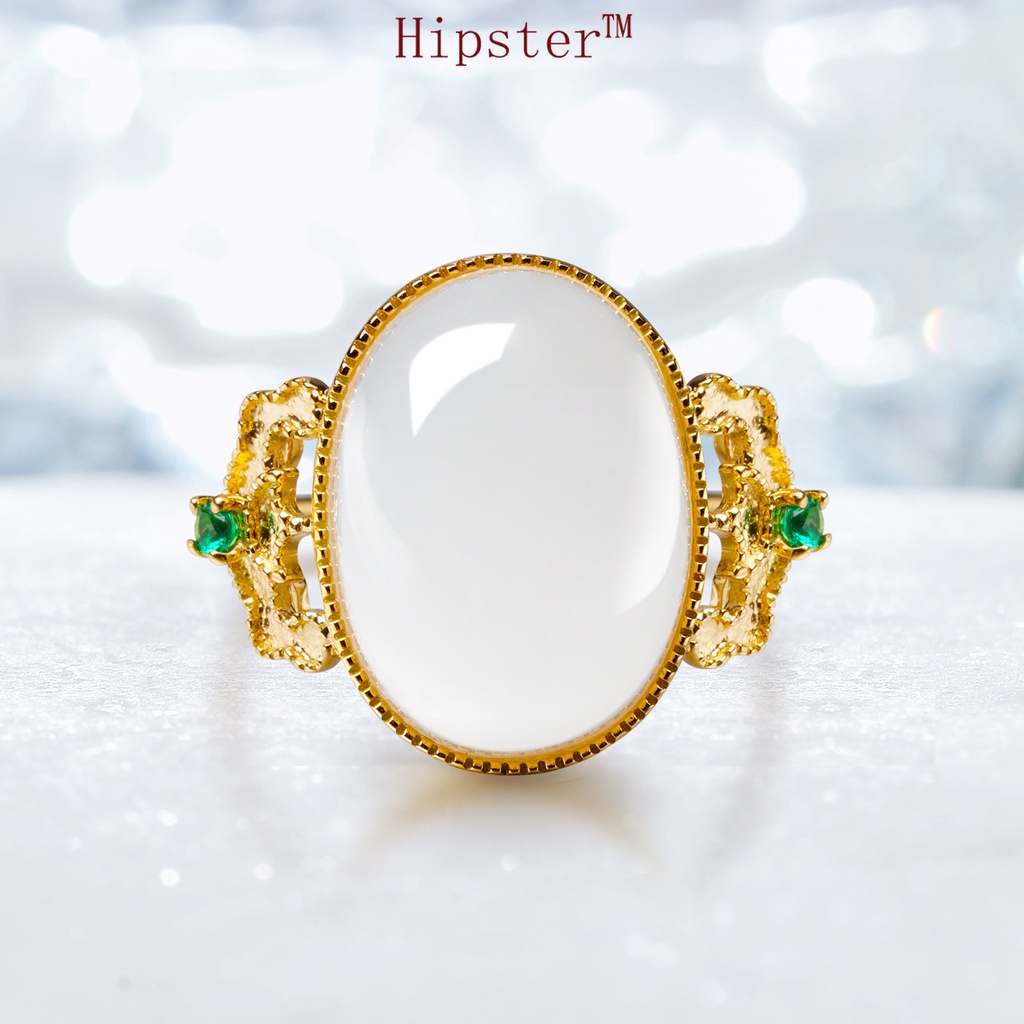 Best-Selling European and American Retro Affordable Luxury Hollow Inlaid White Gem Ring