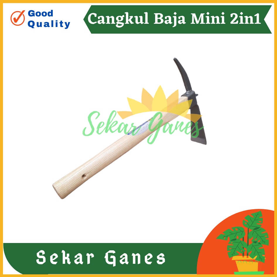 Cangkul Baja Mini 2in1 Multifungsi Gagang Kayu Cangkul Garuk Garukan Pacul Kored Cored Koret Kebun Taman Mini Kecil Serba Guna Murah - Cangkul Garuk Rumput Baja Asli Anti Lengket Anti Karat