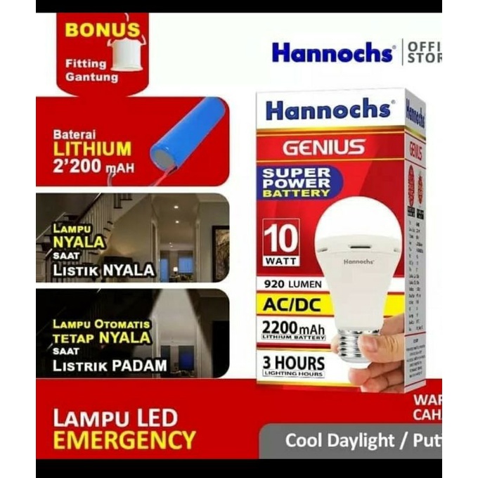 lampu LED hannoch emergency 10 Watt genius