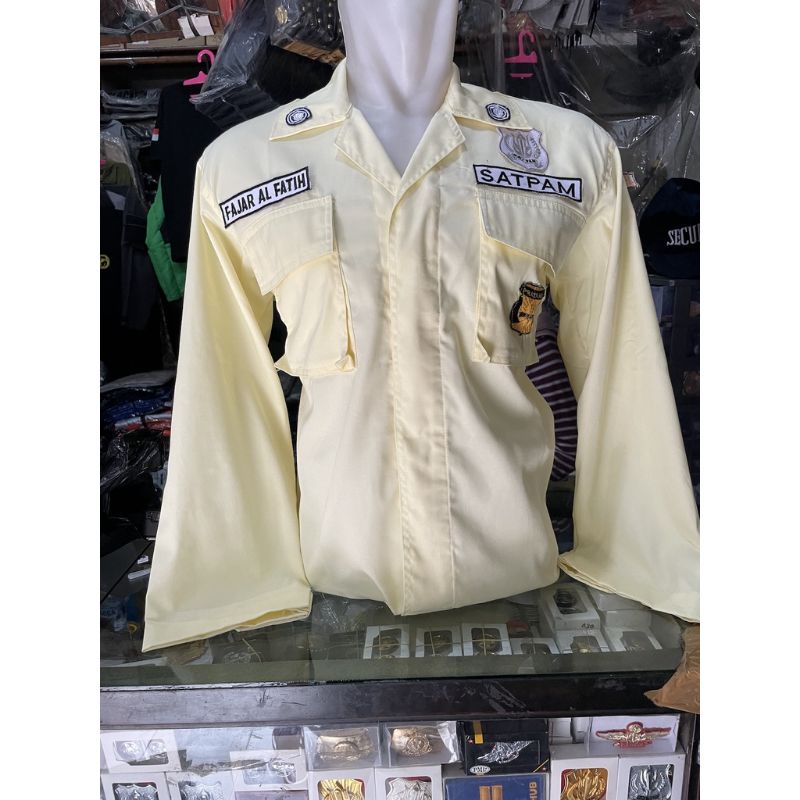 1 Stel Seragam Satpam Security Cream Baju Seragam Security Satpam Terbaru Krem Terbaru Seragam PDL Satpam Krem Terbaru - SERAGAM PDL SATPAM KREM TEBAL HALUS