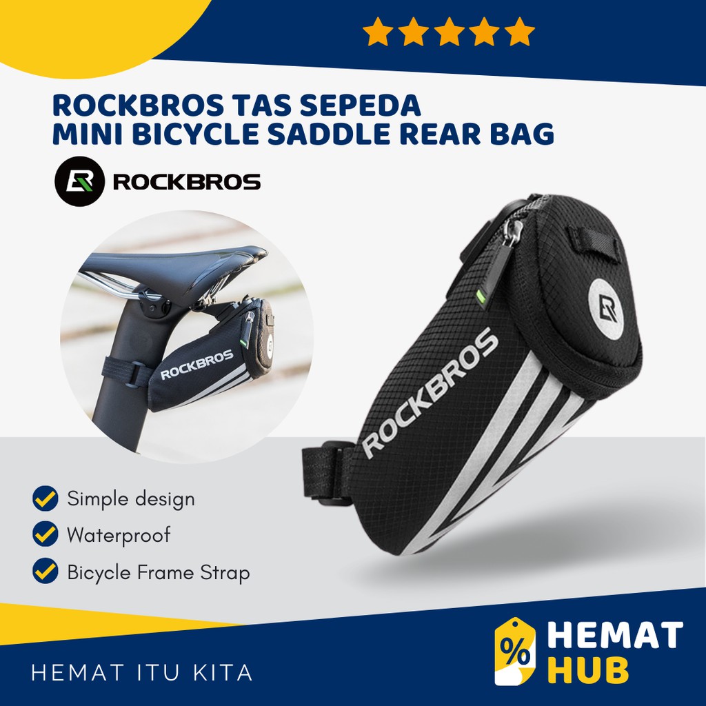 Tas Sepeda Rockbros Mini Bicycle Waterproof Saddle Rear Bag Anti Air Debu Hitam Portable Gadget